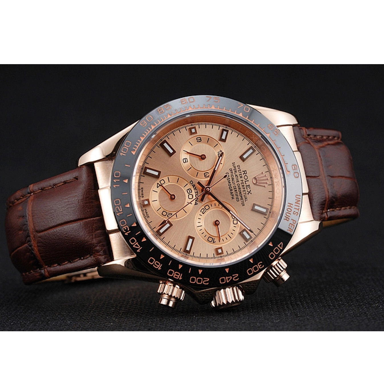 AAA Replica Watches Cosmograph Daytona Dial Rose Rolex Brown Bracelet Brown Case Gold 1454243 Leather 0825